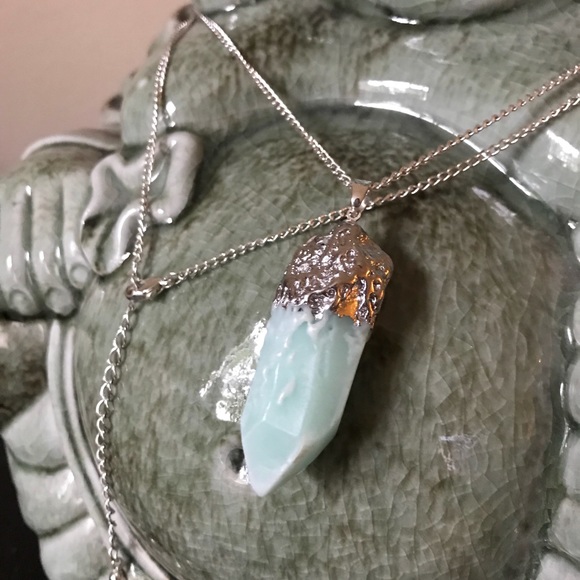 Long Silver Crystal Accent Necklace - Picture 2 of 4